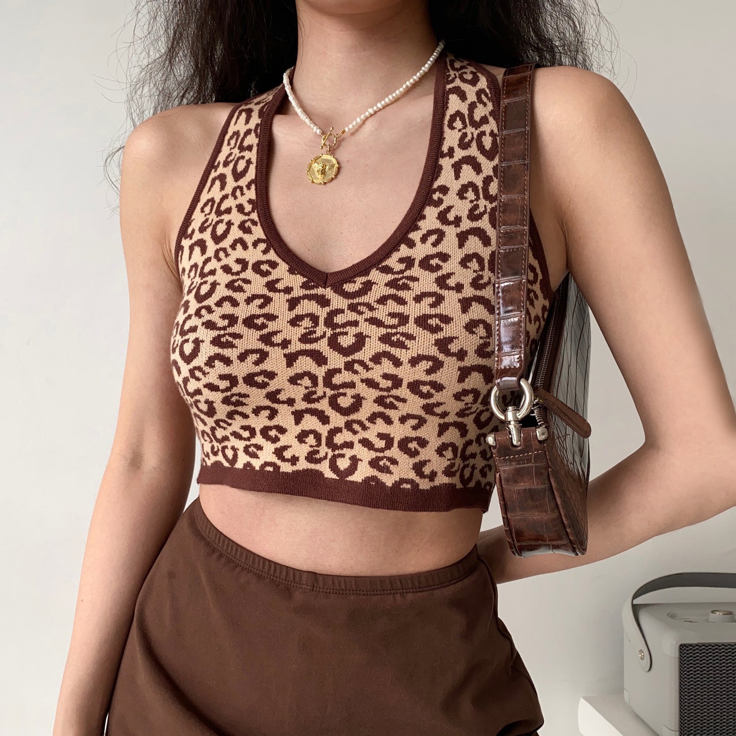 Leopard Knitted Crop Tee