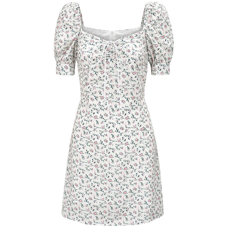 Chiffon Floral Square-Neck Dress
