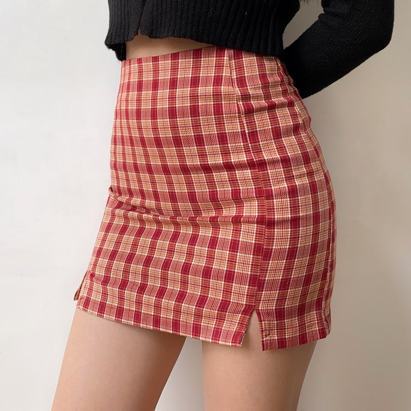High Waist Red tartan Mini Skirt