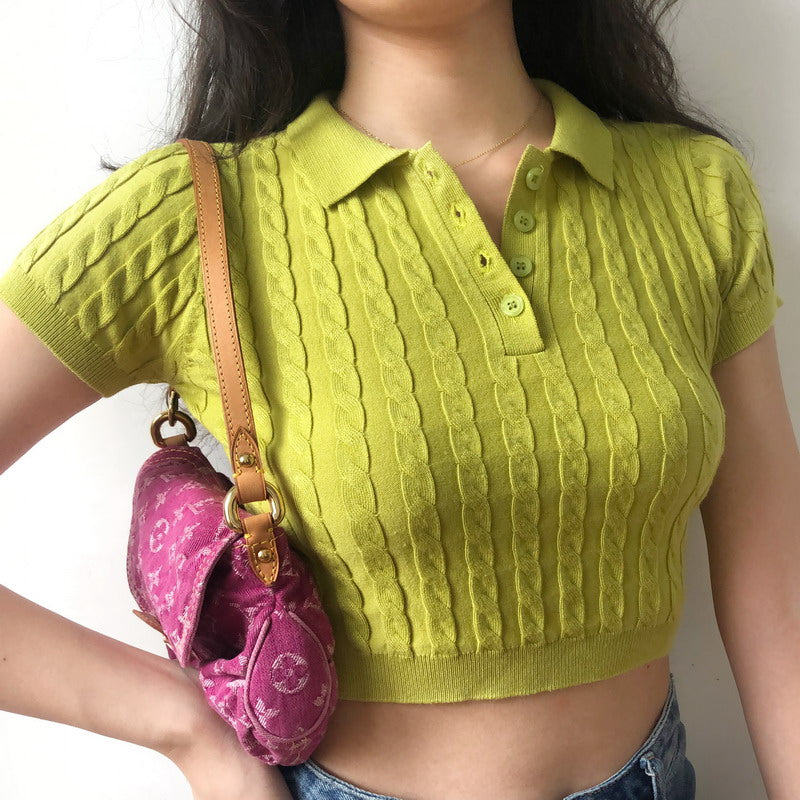 Pistachio Knitted Crop Top Polo