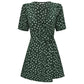 V-Neck Wrap Green Floral Dress