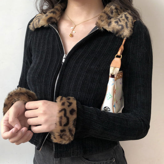 Leopard Print Faux Fur Cardigan