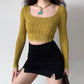 Wavy Square Neck Knit Crop Top