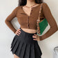 Brown Knitted Cropped Cardigan
