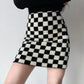 Black and White Checkerboard Velvet Knit Skirt