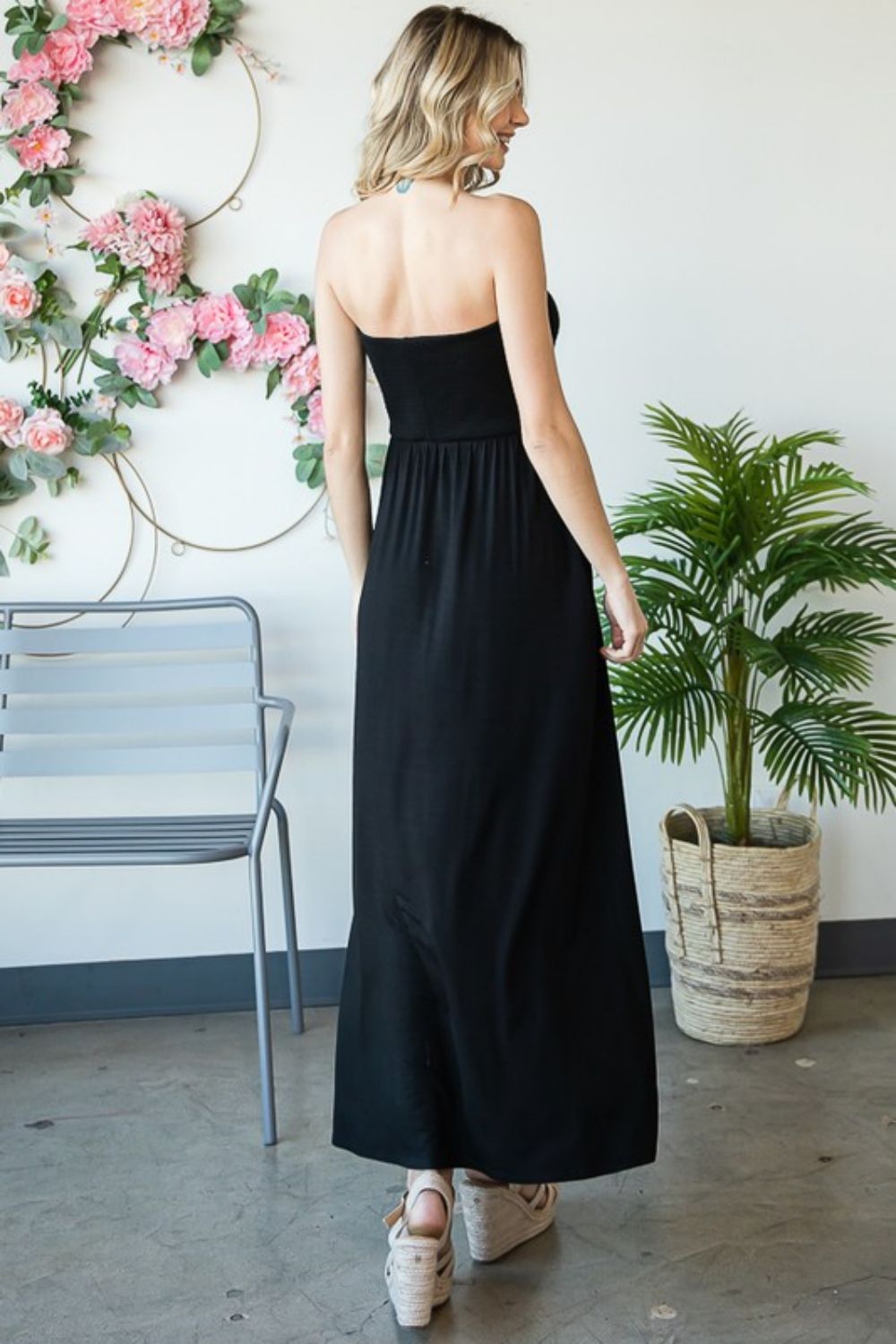 Full Size Strapless Black Maxi Dress