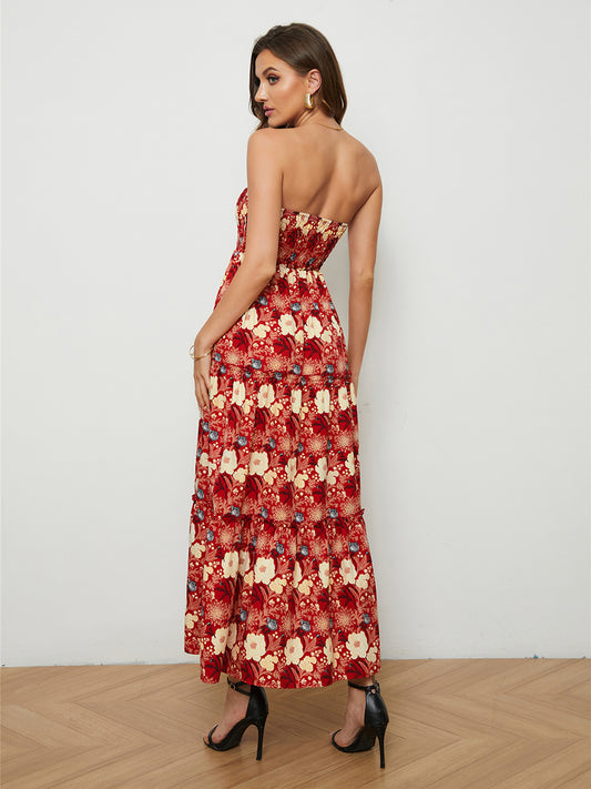 Floral Strapless Low-Back Midi Dress