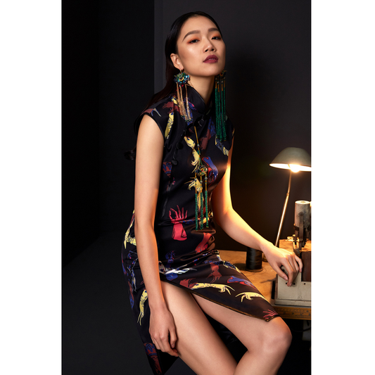 Dark Long Slit Modern Qipao Dress